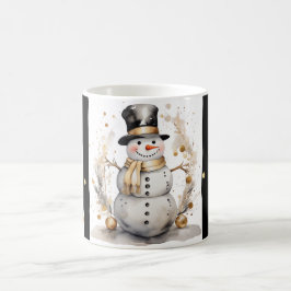 Caneca De Café Tasse Snowman Watercolor Stripes Black Gold Var01