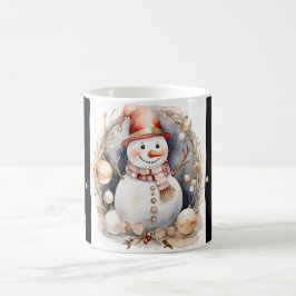 Caneca De Café Tasse Snowman Watercolor Stripes Black Gold Var03