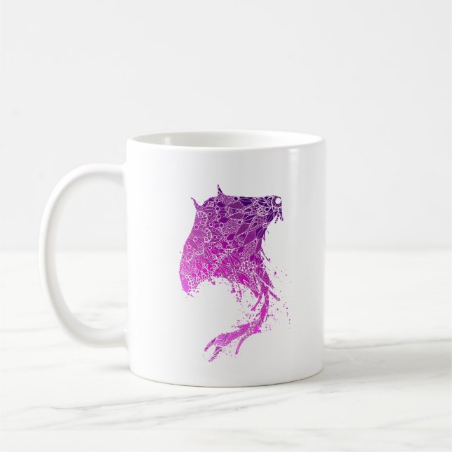 Caneca De Café Tatuagem de Arraia Manta Mandala Roxa (Esquerda)