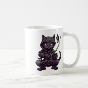 Caneca De Café Tatuagem de Gato Preto Samurai Japonês, Kawaii Nin