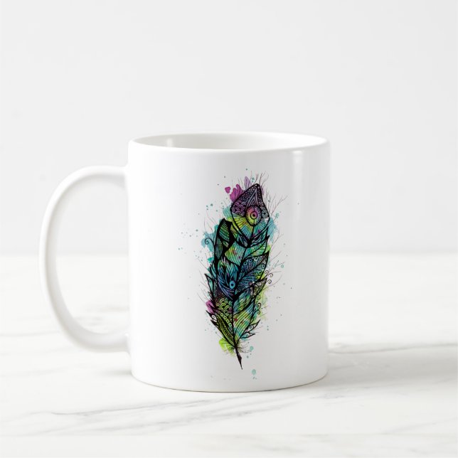 Caneca De Café Tatuagem de Pena de Aquarela (Esquerda)