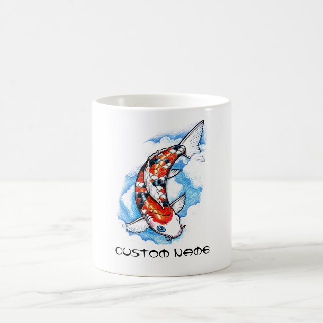 Caneca De Café Tatuagem oriental legal da nuvem da carpa de Koi (Centro)