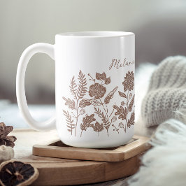 Caneca De Café Taupe de Flores de Folhagem Personalizadas
