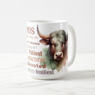 Caneca De Café Taurus Bull Watercolor Zodiac Sinal Traços Anivers