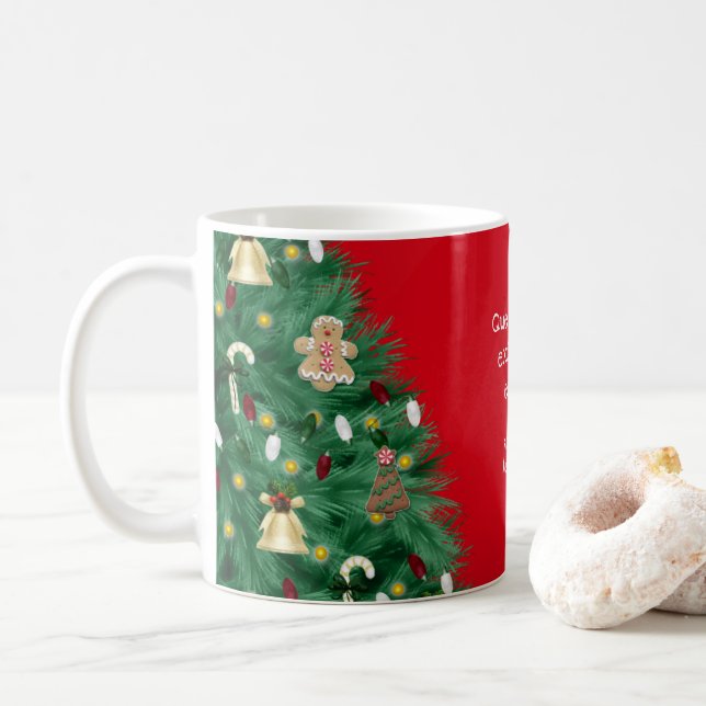Caneca De Café Taza - Árbol de Navidad - Personalizable (Com Donut)
