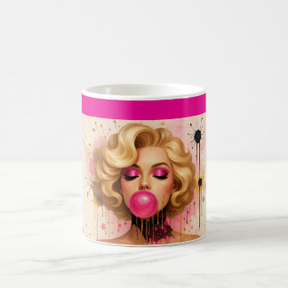 Caneca De Café Taza Pop Art Glam con Mujer Rubia y Chicle
