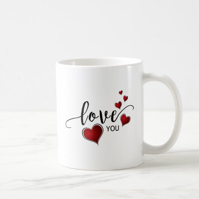 Caneca De Café Te Amo Caligrafia e Corações (Direita)