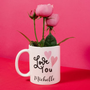 Caneca De Café Te Amo Corações Rosa Rosa Bonitos