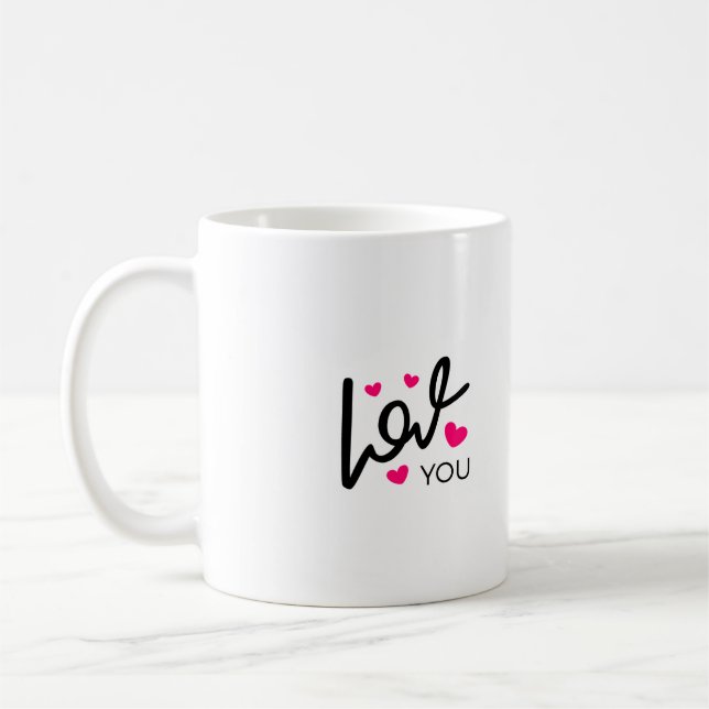 Caneca De Café Te amo em preto e rosa (Esquerda)