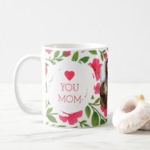 "Te Amo, Mãe Mug - Design de Flor Vermelho e Foto