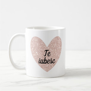 Caneca De Café "Te iubesc" romeno e coração Dourado Rosa