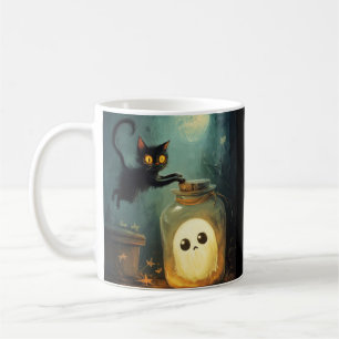 Caneca De Café Te peguei - Gato Halloween e Fantasma