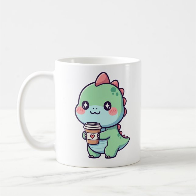 Caneca De Café Tea-Rex - Dinossauro Bonito com Café (Esquerda)