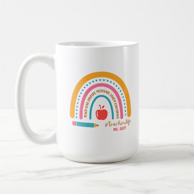 Caneca De Café #Teacherlife Rainbow Professor Personalizado (Esquerda)