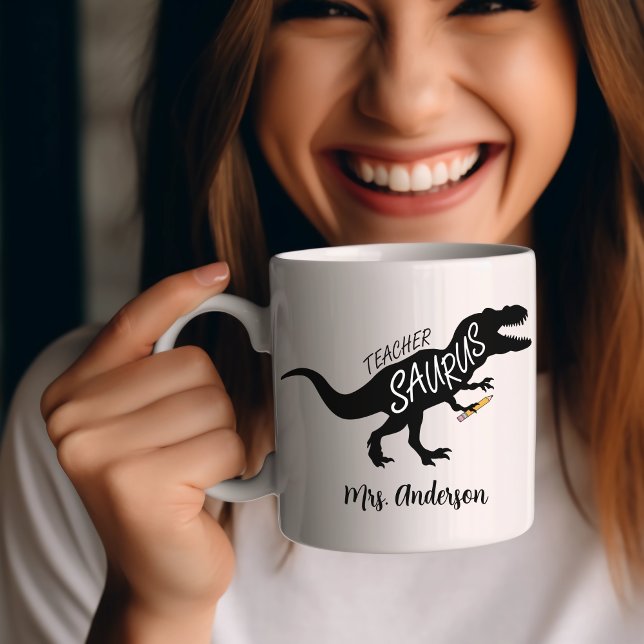 Caneca De Café Teachersaurus Funny Professor Dinossauro Nome T Re (Teachersaurus)