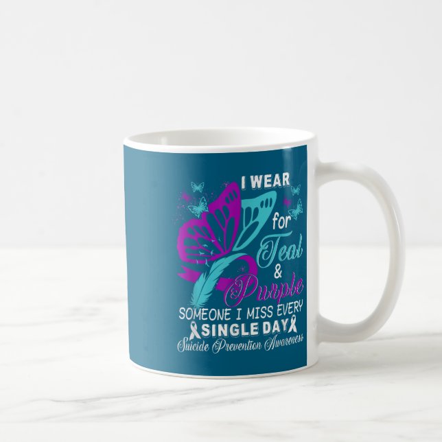Caneca De Café Teal And Purple Ribbon Suicide Prevention Awarenes (Direita)