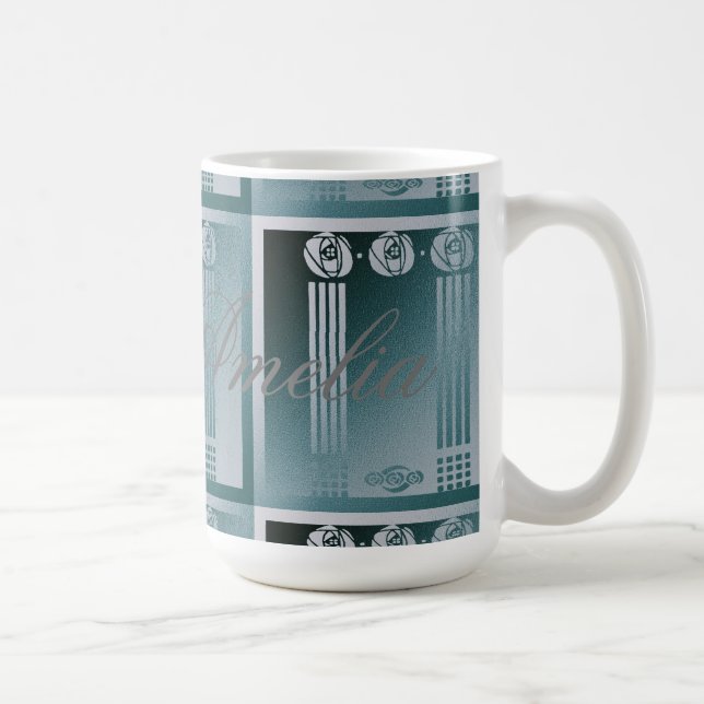 Caneca De Café Teal Art nouveau,Charles Mackintosh, rosa design (Direita)
