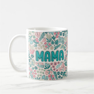 Caneca De Café Teal Boho Flowers Mama