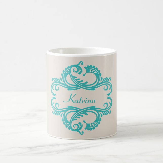 Caneca De Café Teal Chic Damask Mug (Centro)