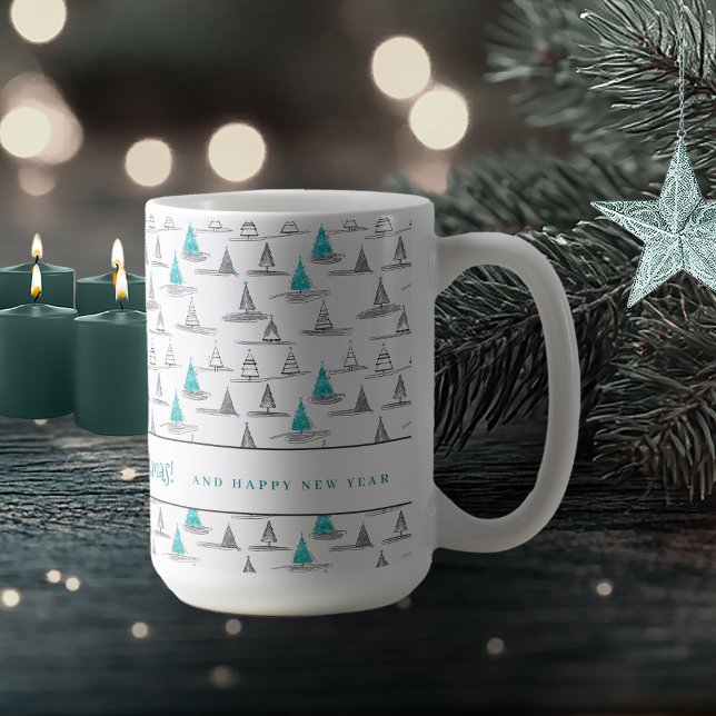 Caneca De Café Teal Christmas Tree Pattern#5 ID1009 (Criador carregado)