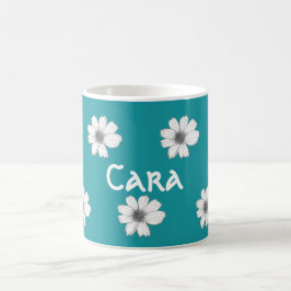Caneca De Café Teal de Nome Personalizado Floral