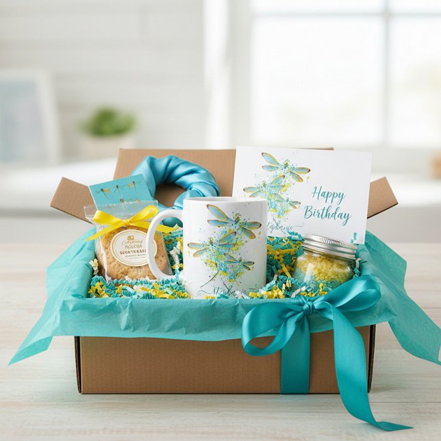 Caneca De Café Teal Dragonfly splatter personalizado (Criador carregado)