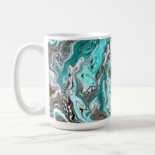 Caneca De Café Teal e Arte Fluida de Mármore Negro (Esquerda)