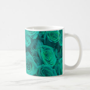 Caneca De Café Teal elegante romântico - rosas verdes