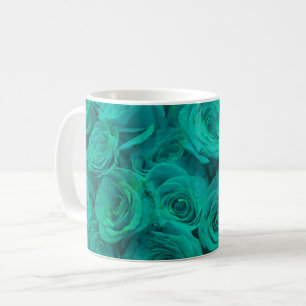 Caneca De Café Teal elegante romântico - rosas verdes
