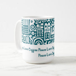 Caneca De Café Teal escuro e doodles brancos 1 de 4