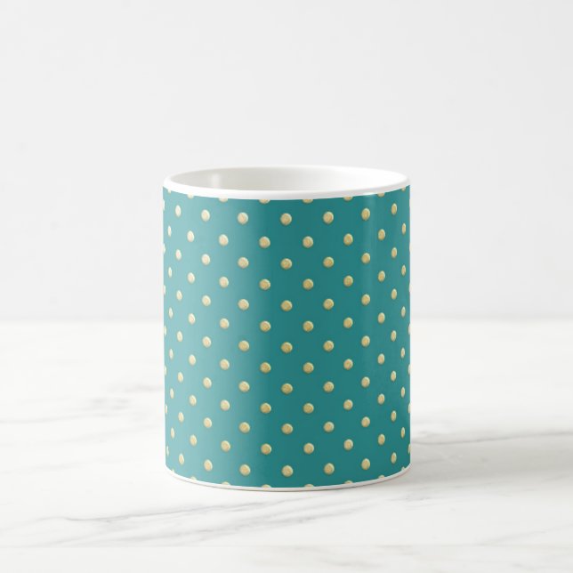 Caneca De Café Teal Gold Polka Dot Pattern Coffee Mug  (Centro)