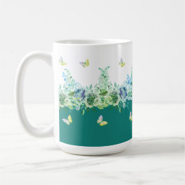 Caneca De Café Teal Green Butterflies Floral Mug