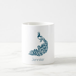 Caneca De Café Teal Peacock Bold & Na moda Art Deco Personalizado