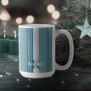 Caneca De Café Teal Pinstripe Natal Pattern#28 ID1009