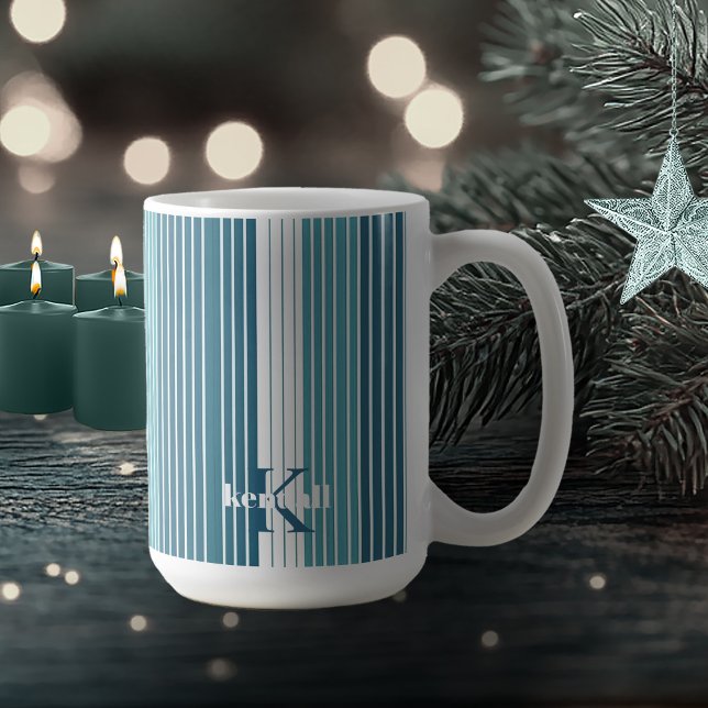 Caneca De Café Teal Pinstripe Natal Pattern#28 ID1009 (Criador carregado)