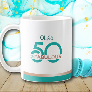 Caneca De Café Teal Rosa Dourado 50 e Fabuloso Aniversário Modern