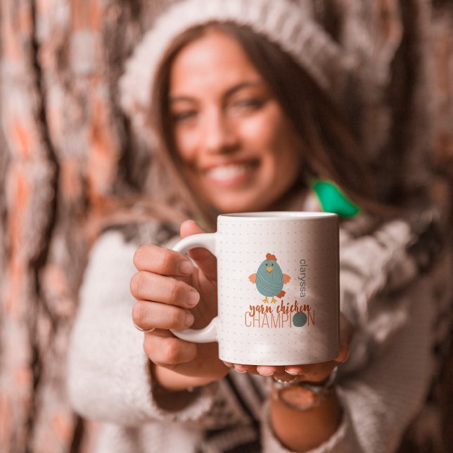 Caneca De Café Teal & Rust Yarn Chickion Champion Café Mug (Criador carregado)