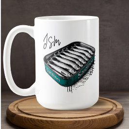 Caneca De Café Teal Sardine Art Tin Custom Monographic Name