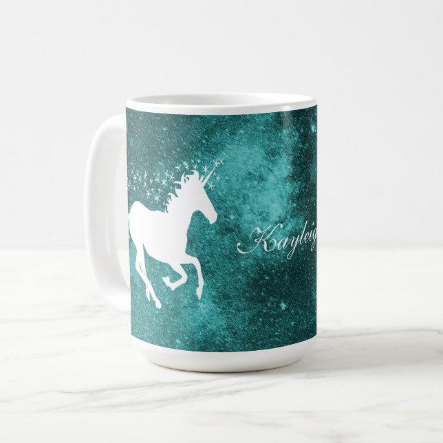 Caneca De Café Teal Unicorn Personalizado Coffee Mug (Frente Esquerda)