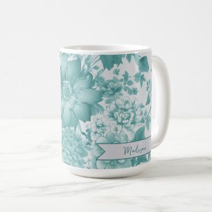 Caneca De Café Teal Vintage Chinoiserie Floral Personalizado