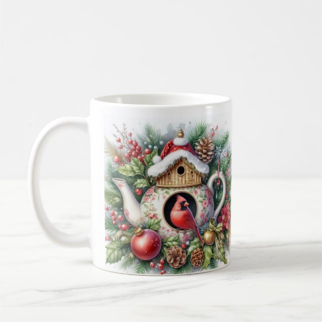 Caneca De Café Teapot Birdhouse Cardinal 3 (Esquerda)
