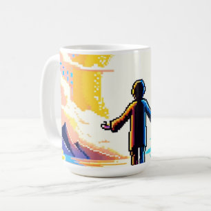 Caneca De Café Tech and Nature Harmony - Pixel Art de 8 bits