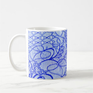 Caneca De Café Tecido de cadarço em azul. Patch Real Azul De Col