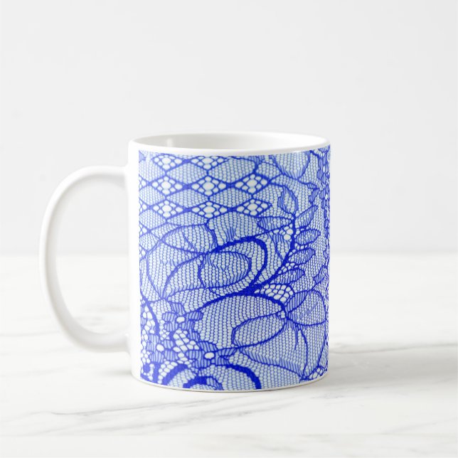 Caneca De Café Tecido de cadarço em azul. Patch Real Azul De Colh (Esquerda)