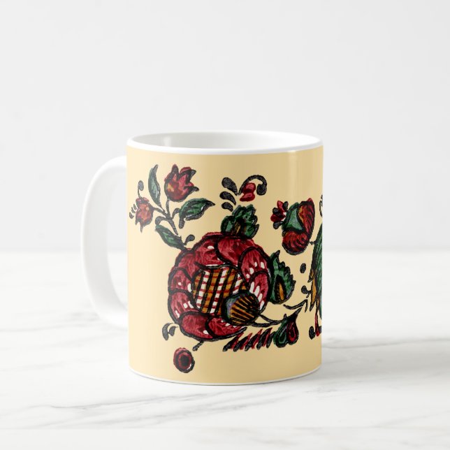 Caneca De Café Tecido de Chintz de Algodão Indiano Vintage (Frente Esquerda)