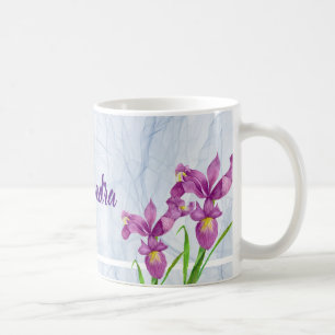 Caneca De Café Tecido de Organza Botânica Iris Púrpura de Aquarel