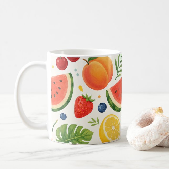 Caneca De Café Tecido de Padrão de Frutas de Verão | Melancia Tro (Com Donut)