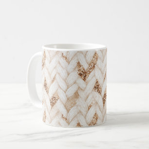 Caneca De Café Tecido Falso Branco Trançado com Brilho Dourado  