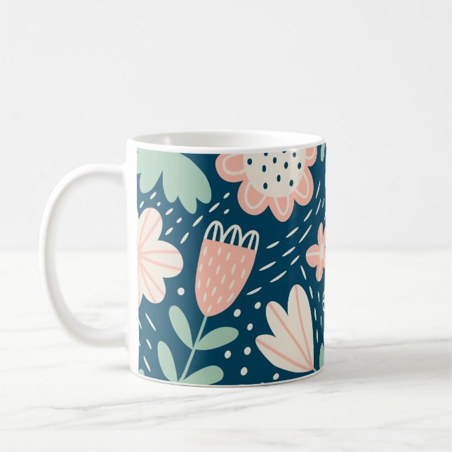 Caneca De Café Tecido floral estrelado desenhado à mão. Padrão de (Esquerda)