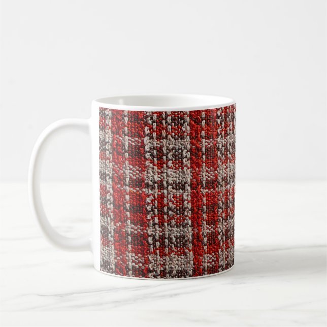Caneca De Café Tecido Vermelho Tartan: Fundo Texturizado (Esquerda)